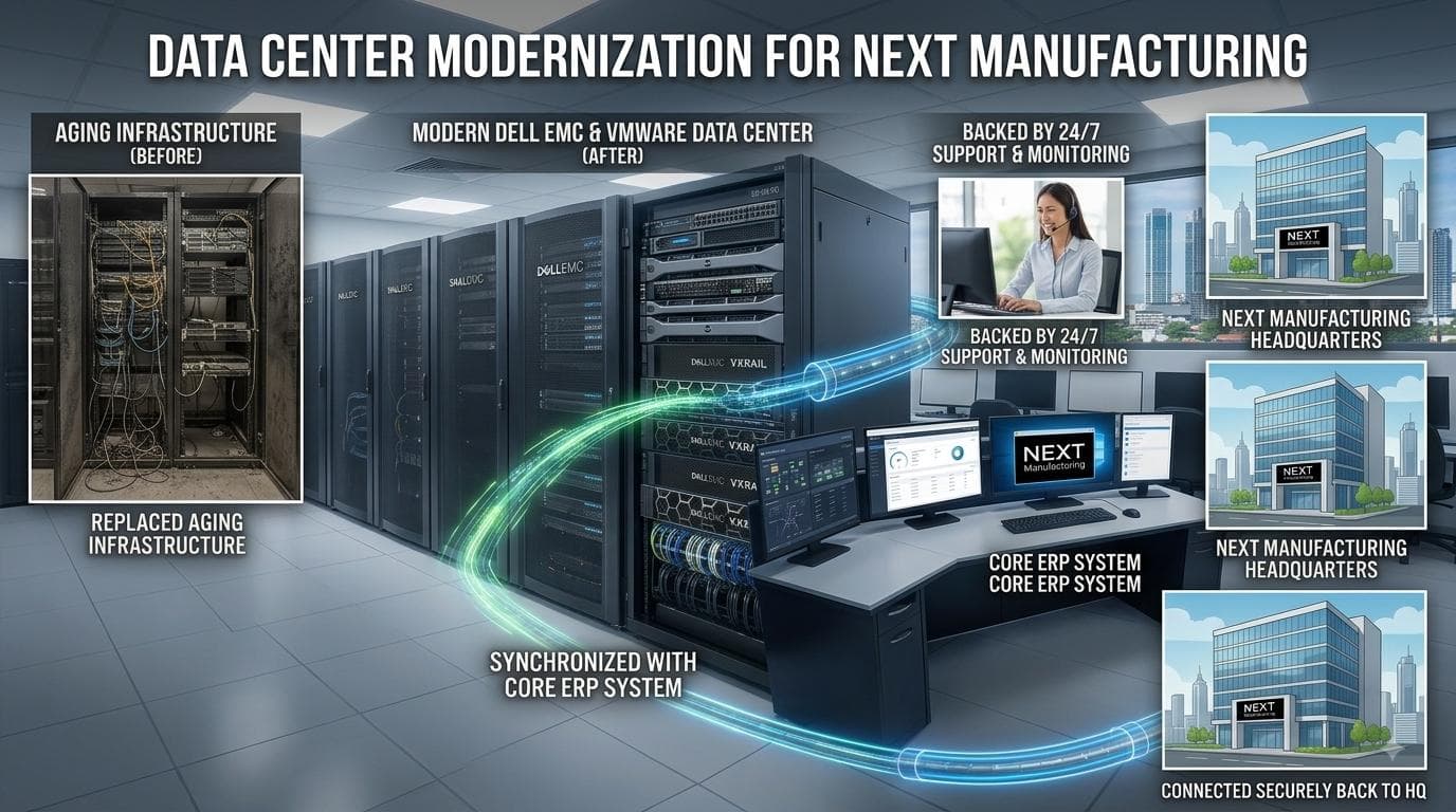 Modern Dell EMC and VMware data center replacing aging infrastructure for Next Manufacturing